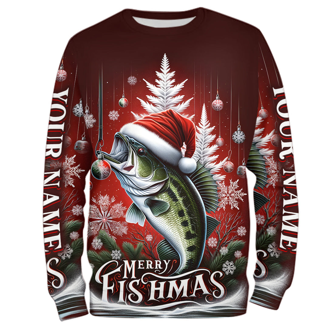 Personalized Bass Christmas Fishing Merry Fishmas Fishing Gifts, Women And Kids