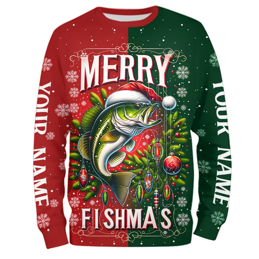 Merry Fishmas Bass Custom Christmas Fishing Fisherman'S Fishing Gifts