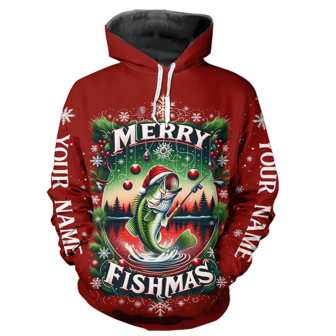 Merry Fishmas Custom Christmas Bass Full Printing Fishing Fishing Gifts For Adult And Kid