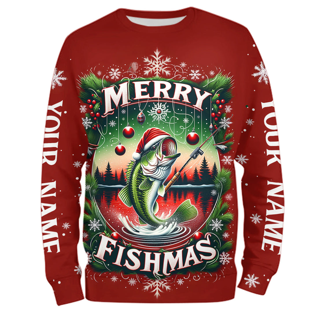 Merry Fishmas Custom Christmas Bass Full Printing Fishing Fishing Gifts For Adult And Kid