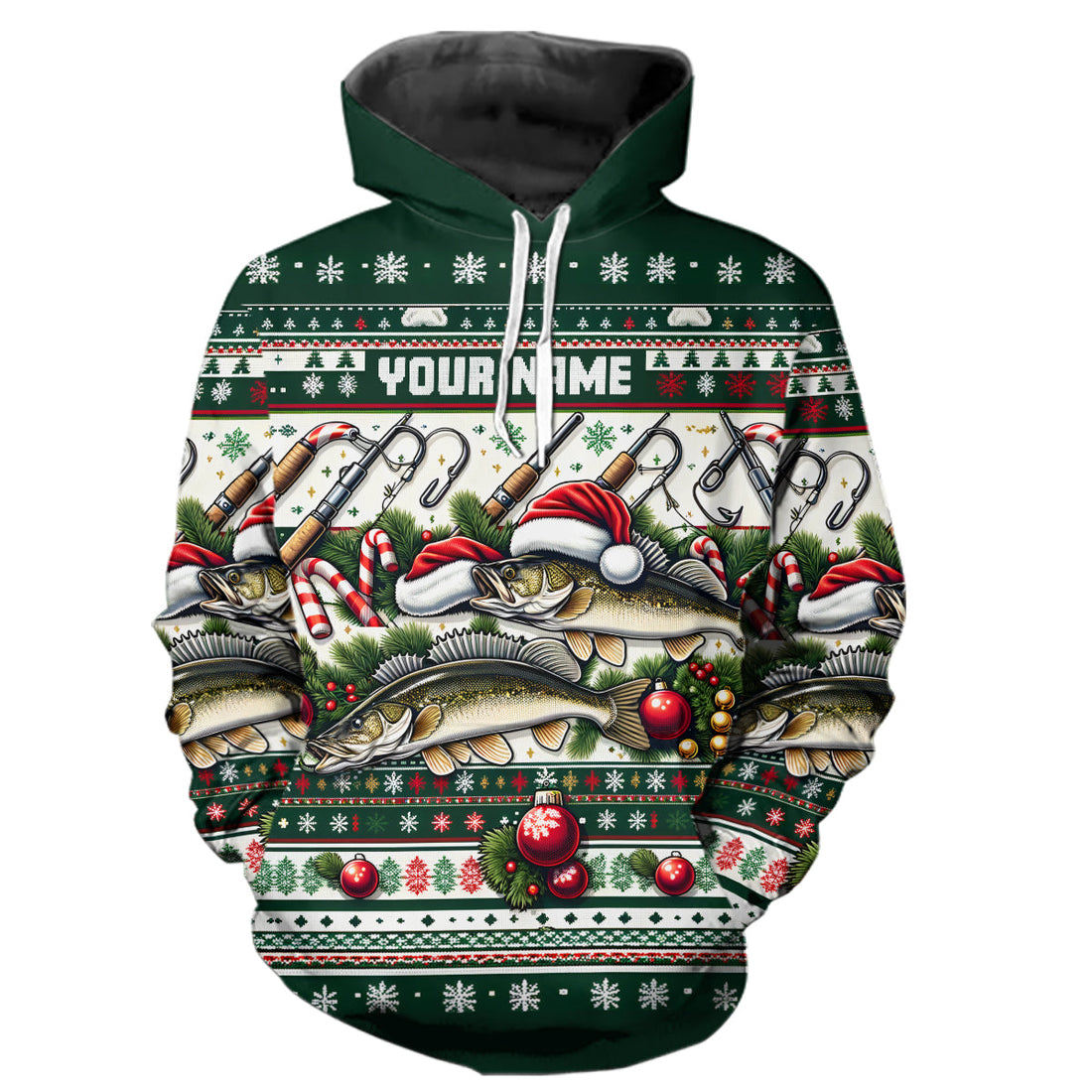 Walleye Fishing Ugly Sweater Pattern Christmas Custom Fishing Personalized Fishing Gifts