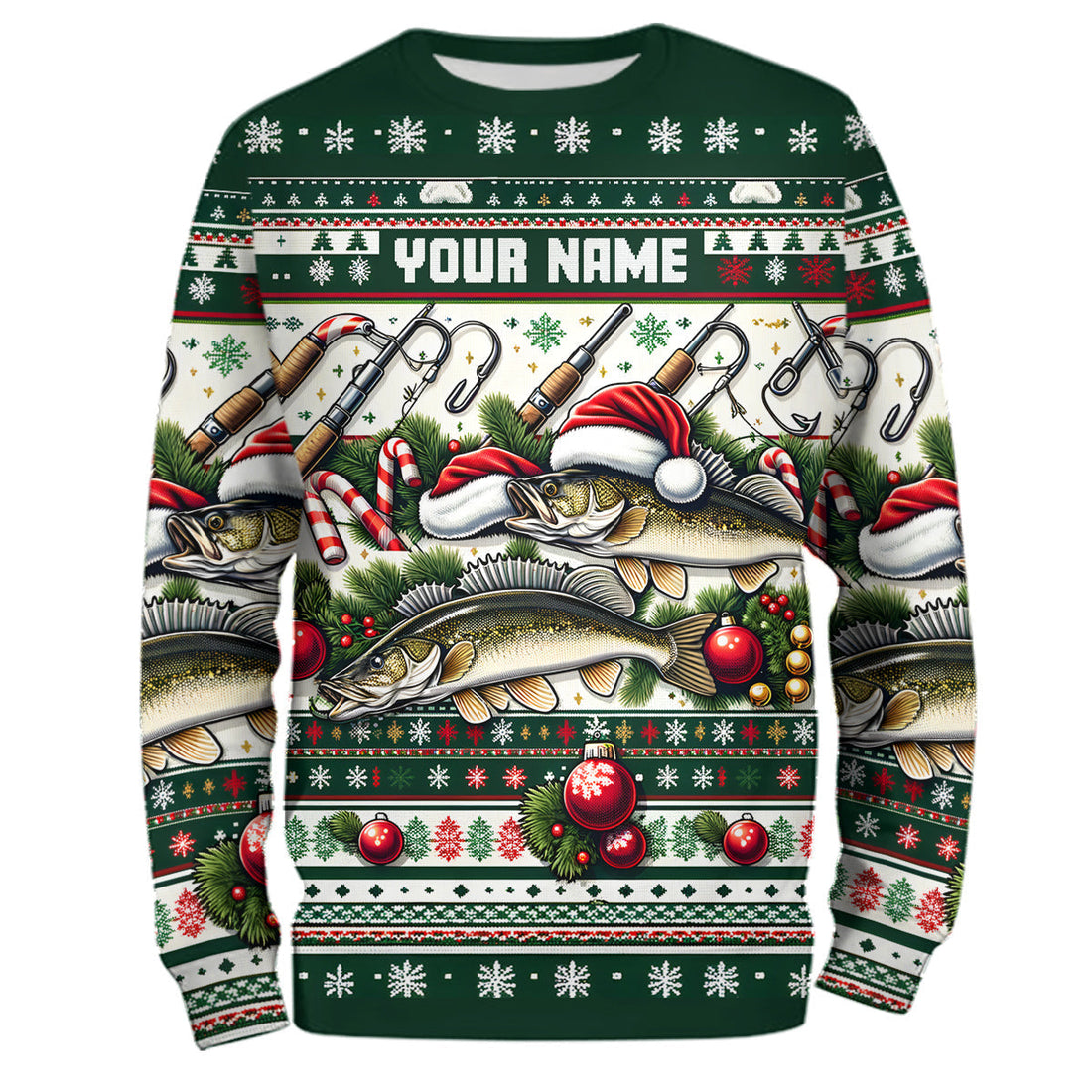 Walleye Fishing Ugly Sweater Pattern Christmas Custom Fishing Personalized Fishing Gifts