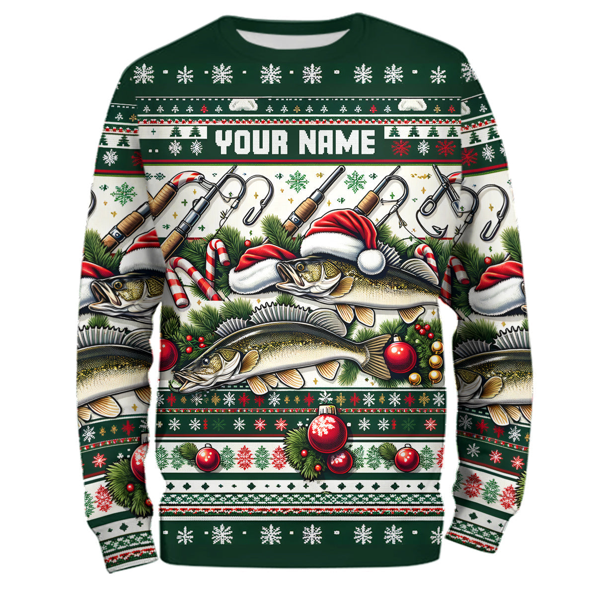 Walleye Fishing Ugly Sweater Pattern Christmas Custom Fishing Personalized Fishing Gifts