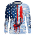 Blue Camo Dripping American Flag Us Fish Hook Custom Long Sleeve Patriotic Fishing