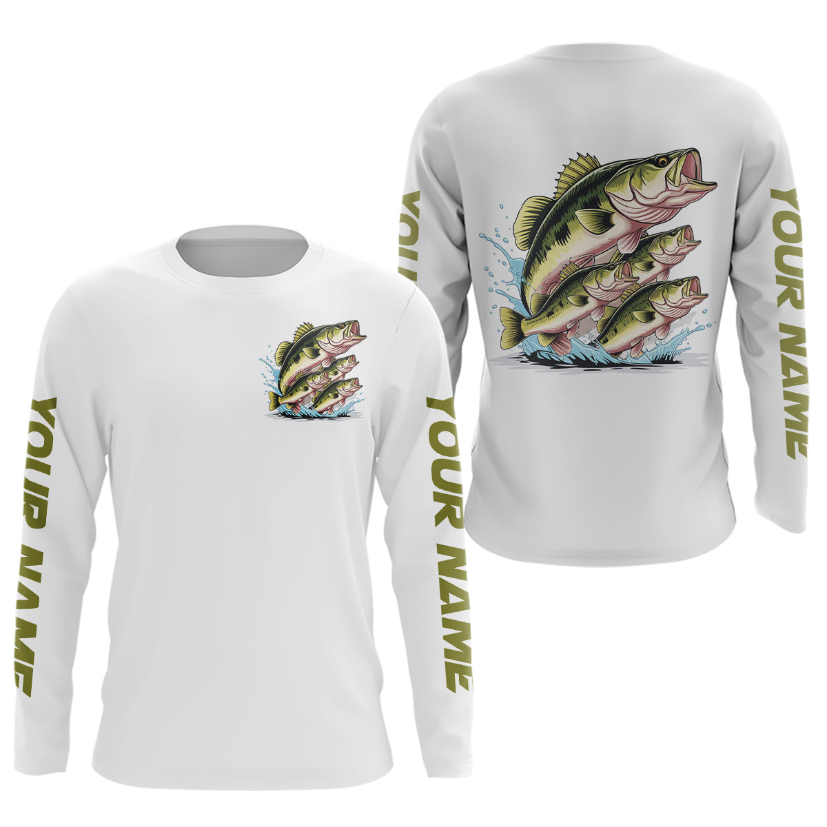 Largemouth Bass Fishes Custom Bass Long Sleeve Fishing, Bass Tournament Fishing