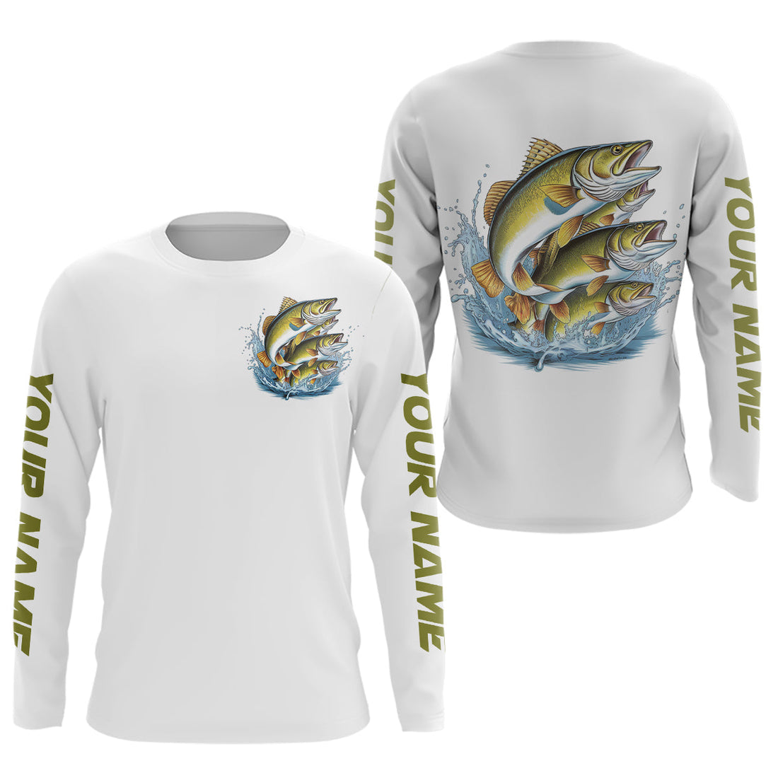 Walleye Fishes Custom Long Sleeve Fishing, Walleye Tournament Fishing
