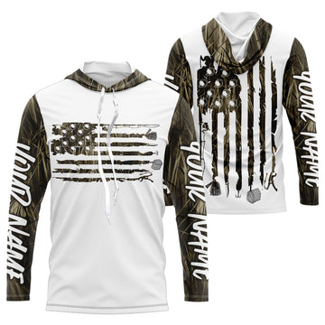 Custom Patriotic Camo Long Sleeve Hooded Fishing, American Flag Fishing Tools