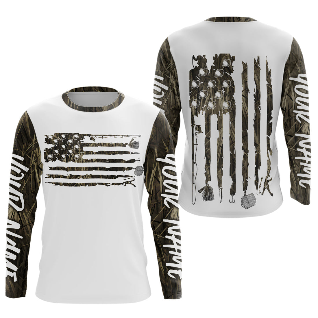 Custom Patriotic Camo Long Sleeve Hooded Fishing, American Flag Fishing Tools
