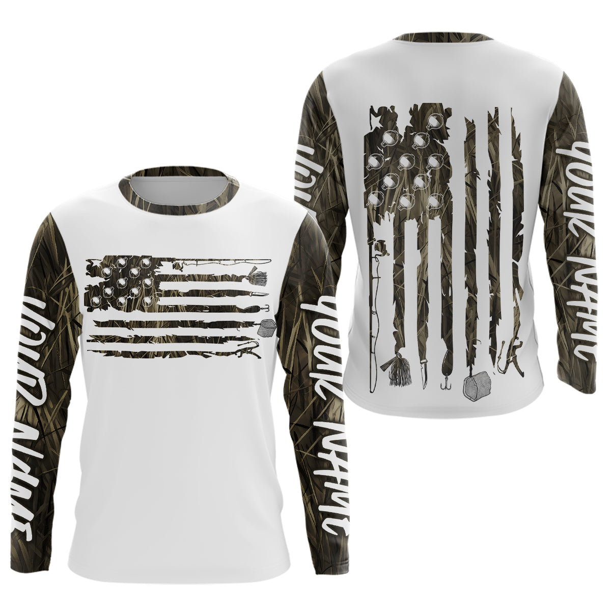 Custom Patriotic Camo Long Sleeve Hooded Fishing, American Flag Fishing Tools