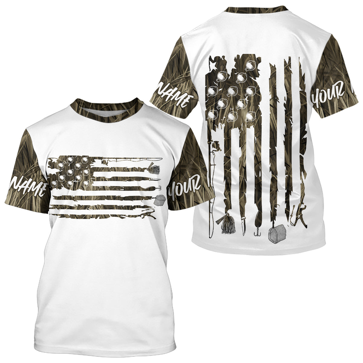 Custom Patriotic Camo Long Sleeve Hooded Fishing, American Flag Fishing Tools