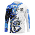 Personalized Largemouth Bass Fishing Blue Camo Long Sleeve Hooded Fishing