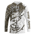 Custom Patriotic Trout Brown Camo Fly Fishing Long Sleeve Hooded, US Flyfishing