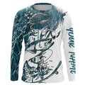 Custom Patriotic Trout Blue Camo Fly Fishing Long Sleeve Hooded, US Flyfishing