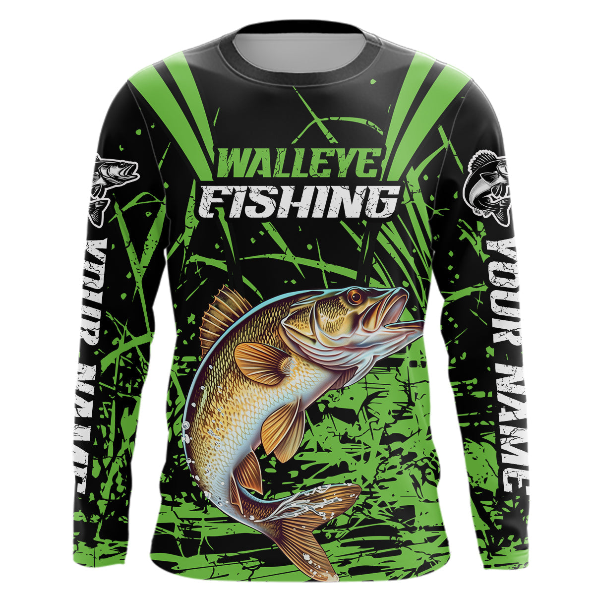 Customized Walleye Fishing Long Sleeve Tournament, Walleye Fishing Gifts For Fisherman | Green