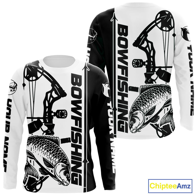 Custom Black And White Bowfishing Carp Fishing T-Shirts, Carp Bow Fishing