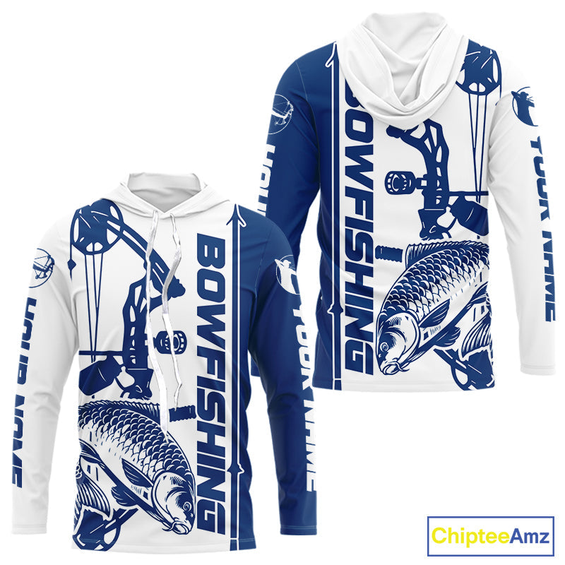 Custom Blue And White Bowfishing Carp Fishing T-Shirts, Carp Bow Fishing