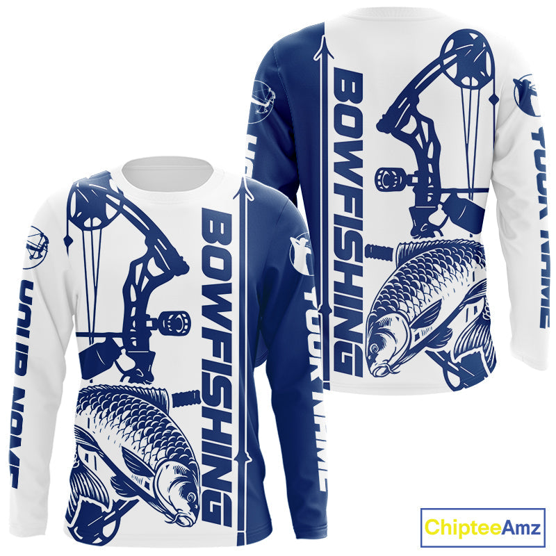 Custom Blue And White Bowfishing Carp Fishing T-Shirts, Carp Bow Fishing