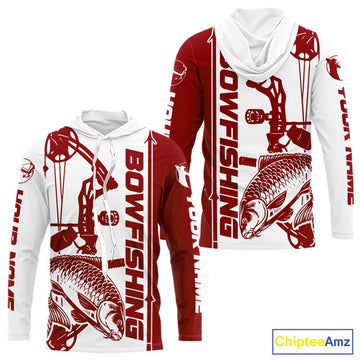 Custom Red And White Bowfishing Carp Fishing T-Shirts, Carp Bow Fishing
