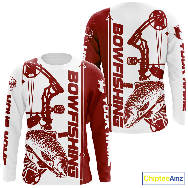 Custom Red And White Bowfishing Carp Fishing T-Shirts, Carp Bow Fishing