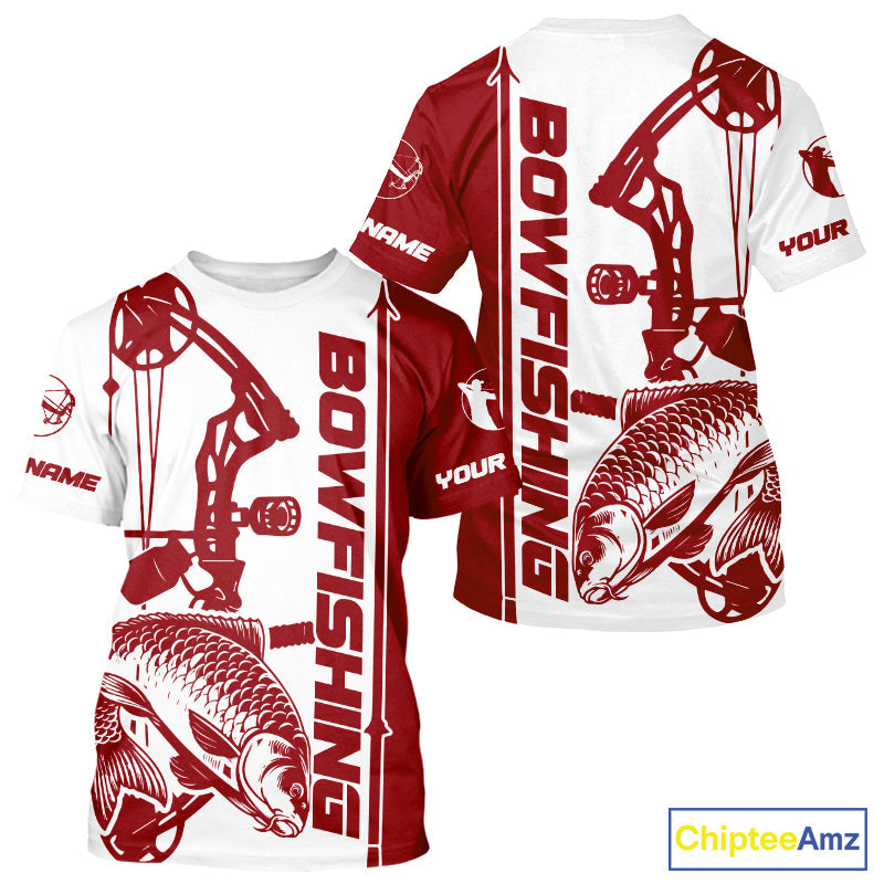 Custom Red And White Bowfishing Carp Fishing T-Shirts, Carp Bow Fishing