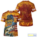 Custom US Flag Patriotic Largemouth Bass Fishing N Beer Long Sleeve Hooded Camo Fishing