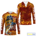 Custom US Flag Patriotic Walleye Fishing N Beer Long Sleeve Hooded Camo Fishing