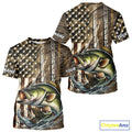 Custom Patriotic Camouflage American Flag Fishing Rod Largemouth Bass Fishing T-Shirts