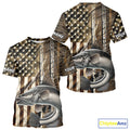 Custom Patriotic Camouflage American Flag Fishing Rod Catfish Fishing T-Shirts
