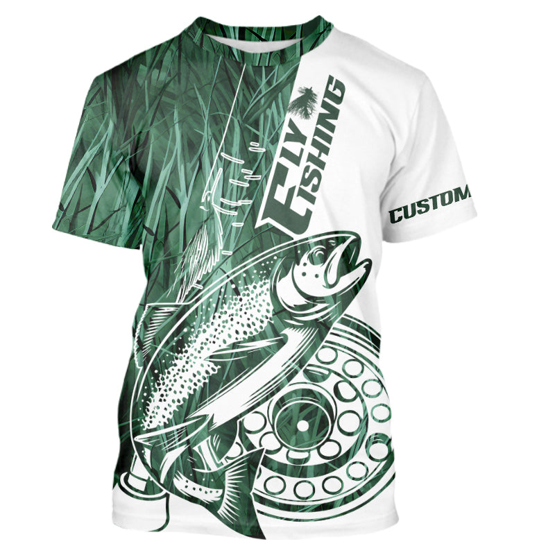 Custom Green Grass Camo Trout Fly Fishing Long Sleeve Hooded, Fly Reel Fishing