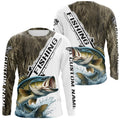 Custom Name Grass Camo Largemouth Bass Long Sleeve Hooded Tournament Fishing