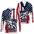 Custom Patriotic Largemouth Bass Long Sleeve Hooded Fishing, American Flag