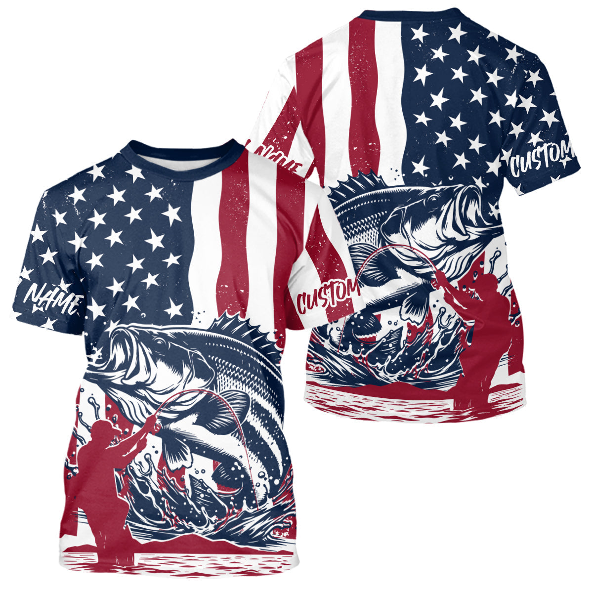 Custom Patriotic Largemouth Bass Long Sleeve Hooded Fishing, American Flag