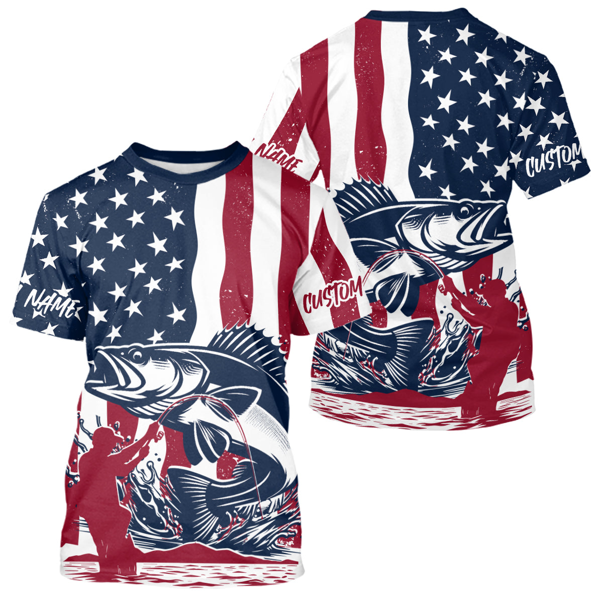 Custom Patriotic Walleye Long Sleeve Hooded Fishing, American Flag Fishing