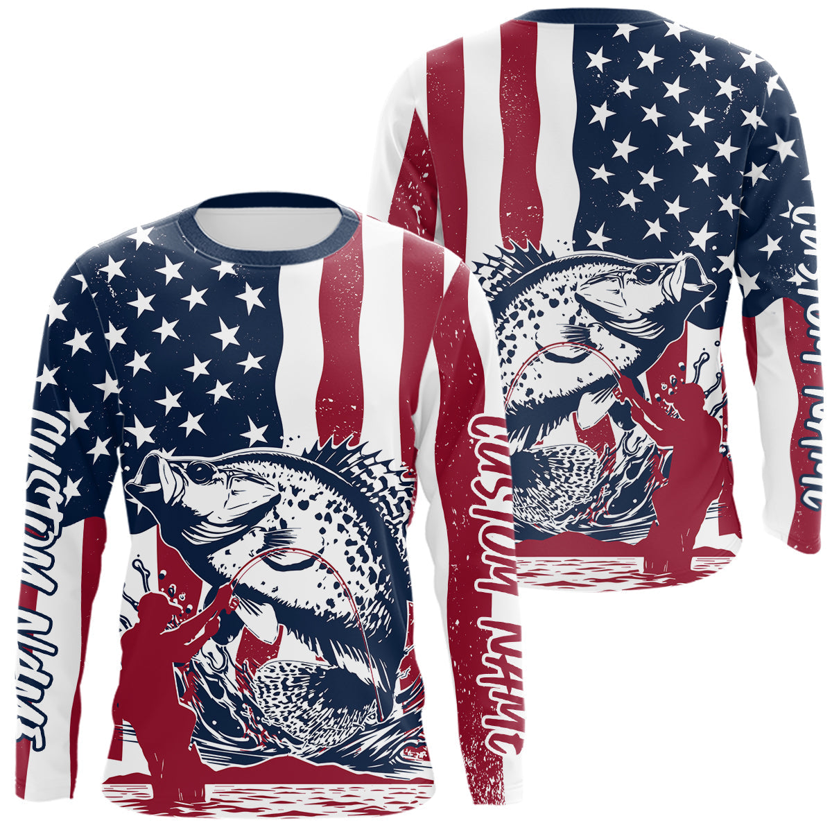 Custom Patriotic Crappie Long Sleeve Hooded Fishing, American Flag Fishing