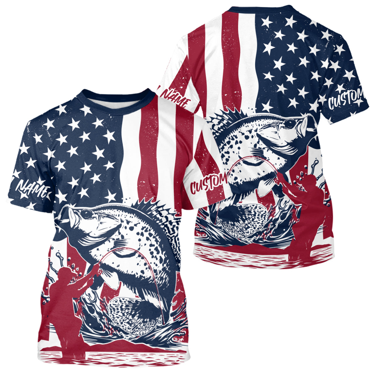 Custom Patriotic Crappie Long Sleeve Hooded Fishing, American Flag Fishing