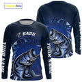 Custom Largemouth Bass Blue Long Sleeve Hooded Tournament Fishing, Bass Fishing