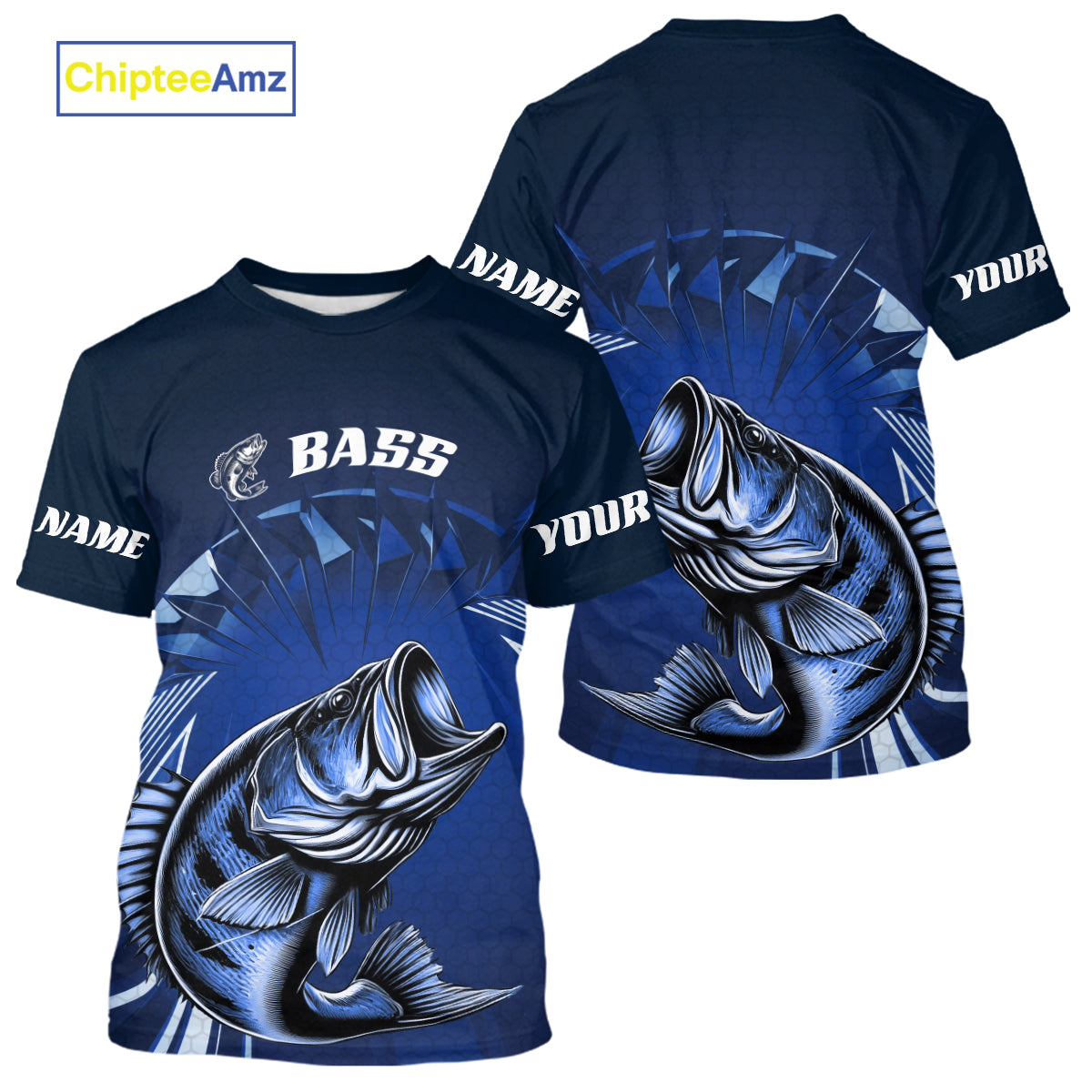 Custom Largemouth Bass Blue Long Sleeve Hooded Tournament Fishing, Bass Fishing
