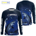 Custom Musky Fishing Blue Long Sleeve Hooded Tournament Fishing, Muskie Fishing