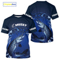 Custom Musky Fishing Blue Long Sleeve Hooded Tournament Fishing, Muskie Fishing