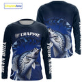Custom Crappie Fishing Blue Long Sleeve Hooded Tournament Fishing, Crappie Fishing