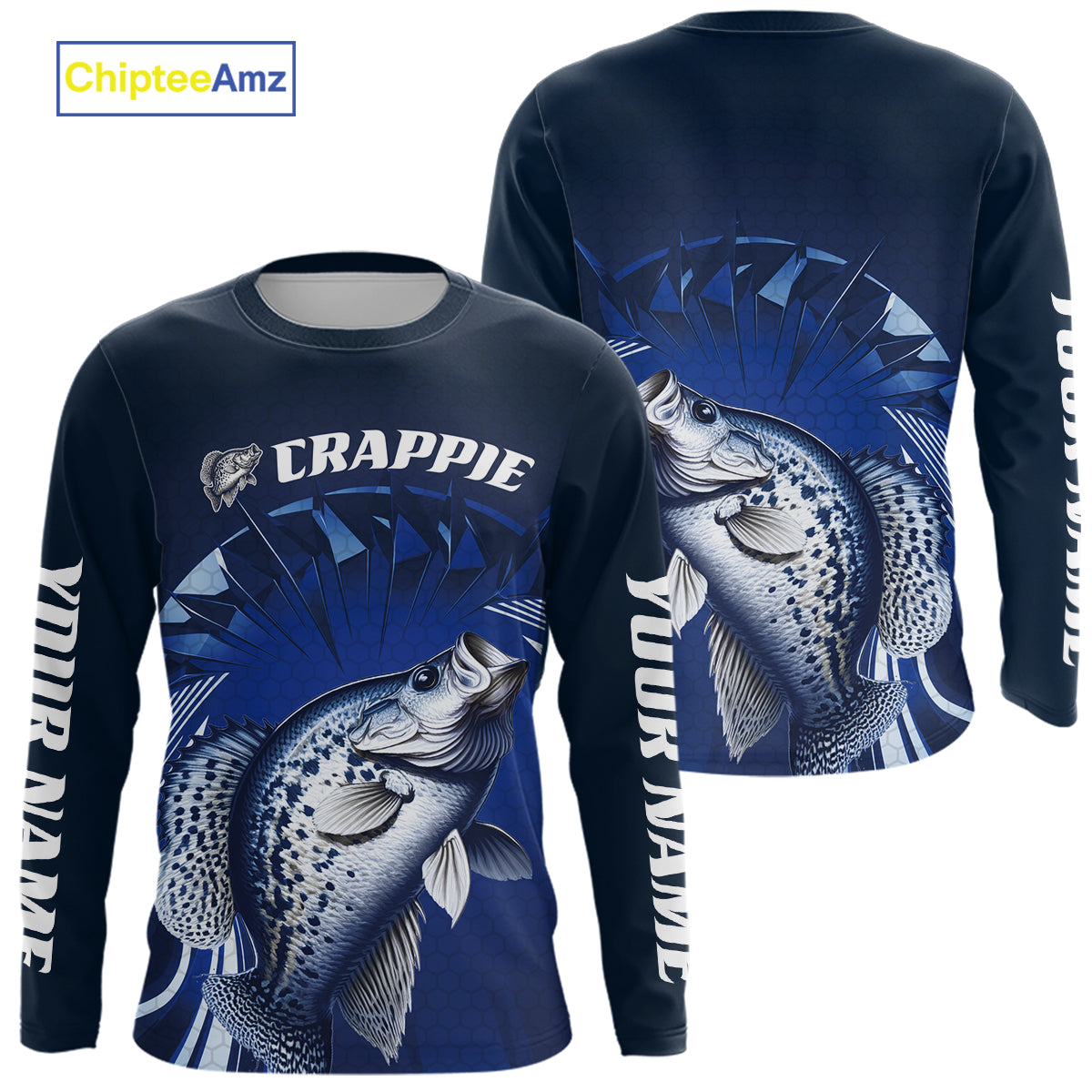 Custom Crappie Fishing Blue Long Sleeve Hooded Tournament Fishing, Crappie Fishing