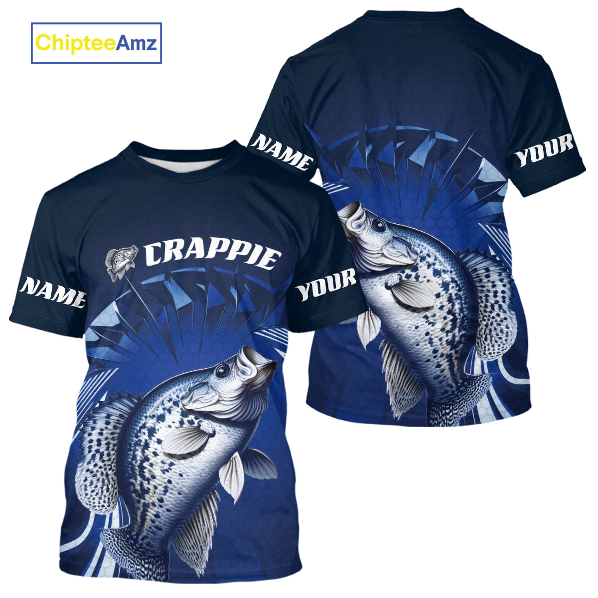 Custom Crappie Fishing Blue Long Sleeve Hooded Tournament Fishing, Crappie Fishing