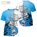 Custom Blue Camo Faith Musky Long Sleeve Hooded Tournament Fishing, Muskie