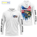 Custom Watercolor American Flag Patriotic Largemouth Bass Long Sleeve Hooded Fishing