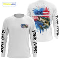 Custom Watercolor American Flag Patriotic Largemouth Bass Long Sleeve Hooded Fishing