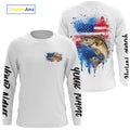 Custom Watercolor American Flag Patriotic Walleye Long Sleeve Hooded Tournament Fishing