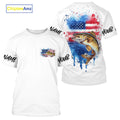 Custom Watercolor American Flag Patriotic Walleye Long Sleeve Hooded Tournament Fishing