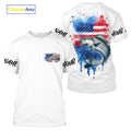 Custom Watercolor American Flag Patriotic Striped Bass Long Sleeve Hooded Tournament Fishing