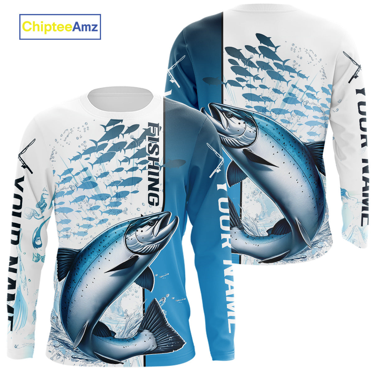 Personalized Chinook Salmon Fishing Saltwater Performance Fishing T-Shirts