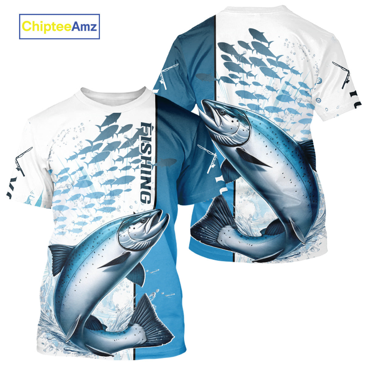 Personalized Chinook Salmon Fishing Saltwater Performance Fishing T-Shirts